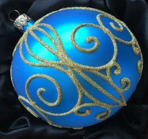 Koule modrý mat s ornamenty, 8 cm