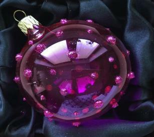 Koule skleněná s dekorem růžová, lesklá lak, 7 cm