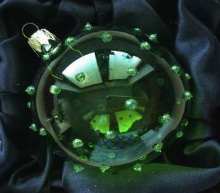 Koule skleněná s dekorem, zelená, lesklý lak, 7 cm