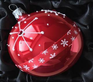 Koule červený porcelán s vločkami, lesklá, 8 cm