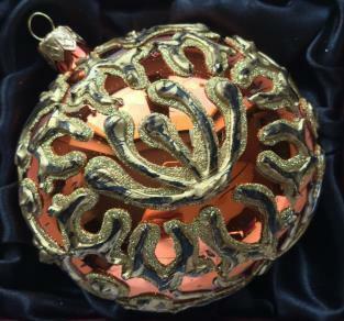 Koule oranžový lesk se zlatým ornamentem, 6 cm